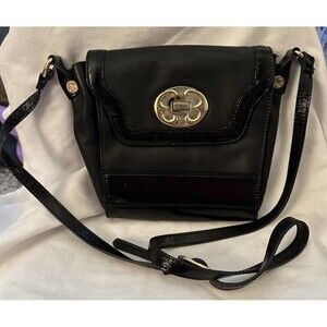 EMMA FOX BLACK GENUINE LEATHER ADJUSTABLE CROSSBODY FLORAL LINING SHOULDER BAG